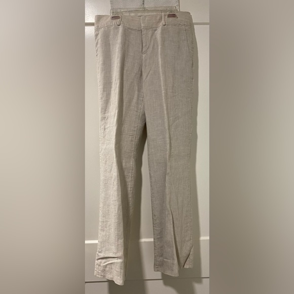 Banana Republic Women’s Linen Lined Pants. Khaki Tan and White Stripe. Size 4. - Picture 4 of 6